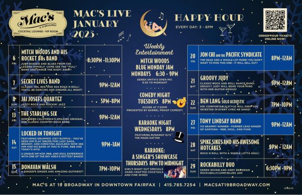 Gallery 1 - Mac's at 19 Broadway – Janaury 2023 Calendar of Events