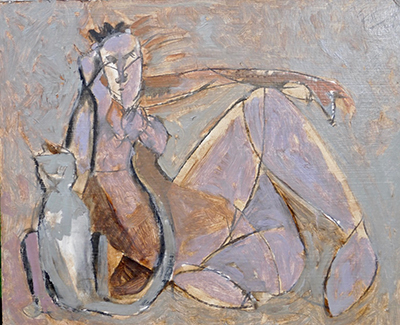 Gallery 2 - Mujer con Gato Gris (Woman with a Gray Cat), 2014, acrylic on cardboard, 20